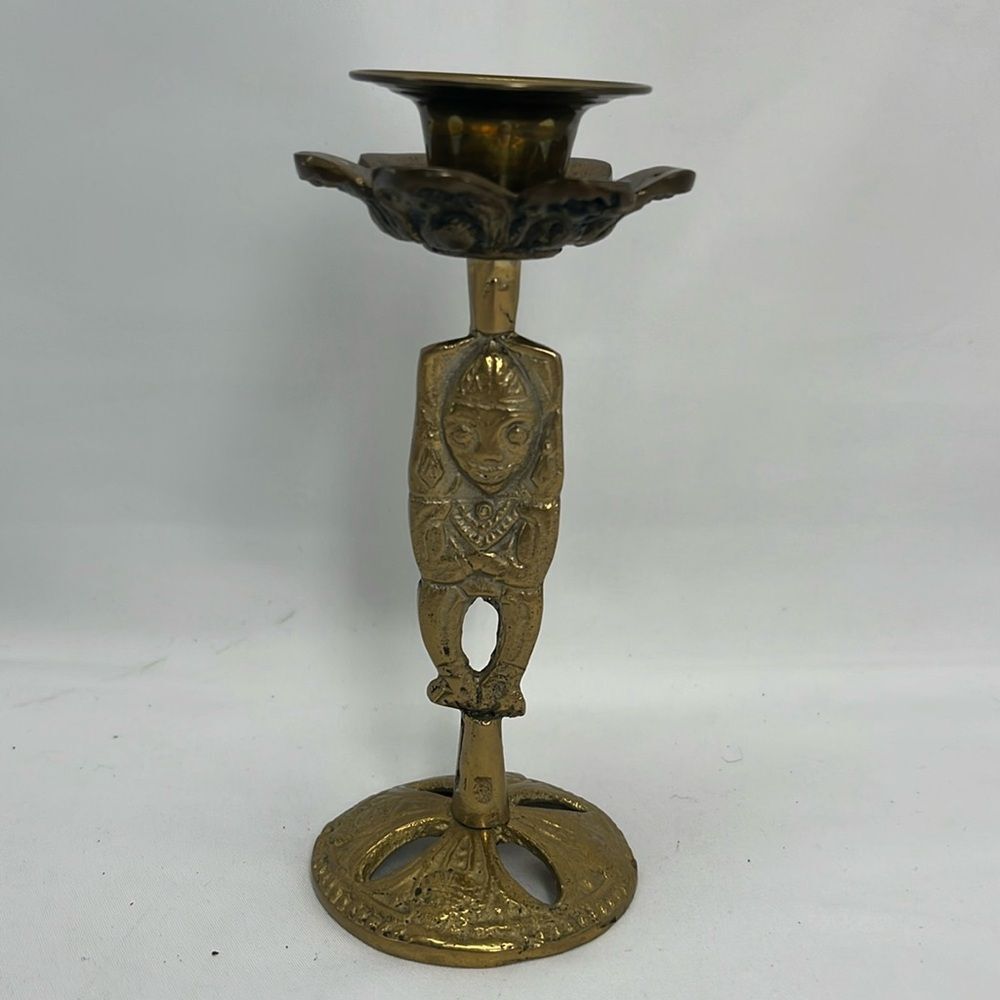 Vintage Brass Primitive Candlestick Holder